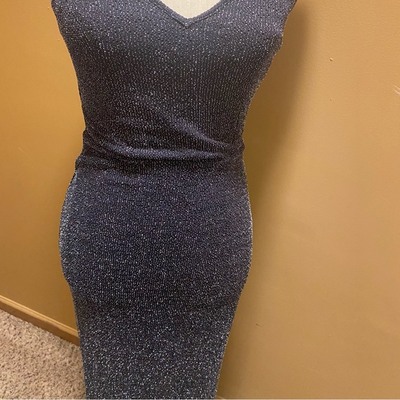 BCBG generation special occasion black shimmer metallic longslit dress sz XS NWT - Picture 2 of 11